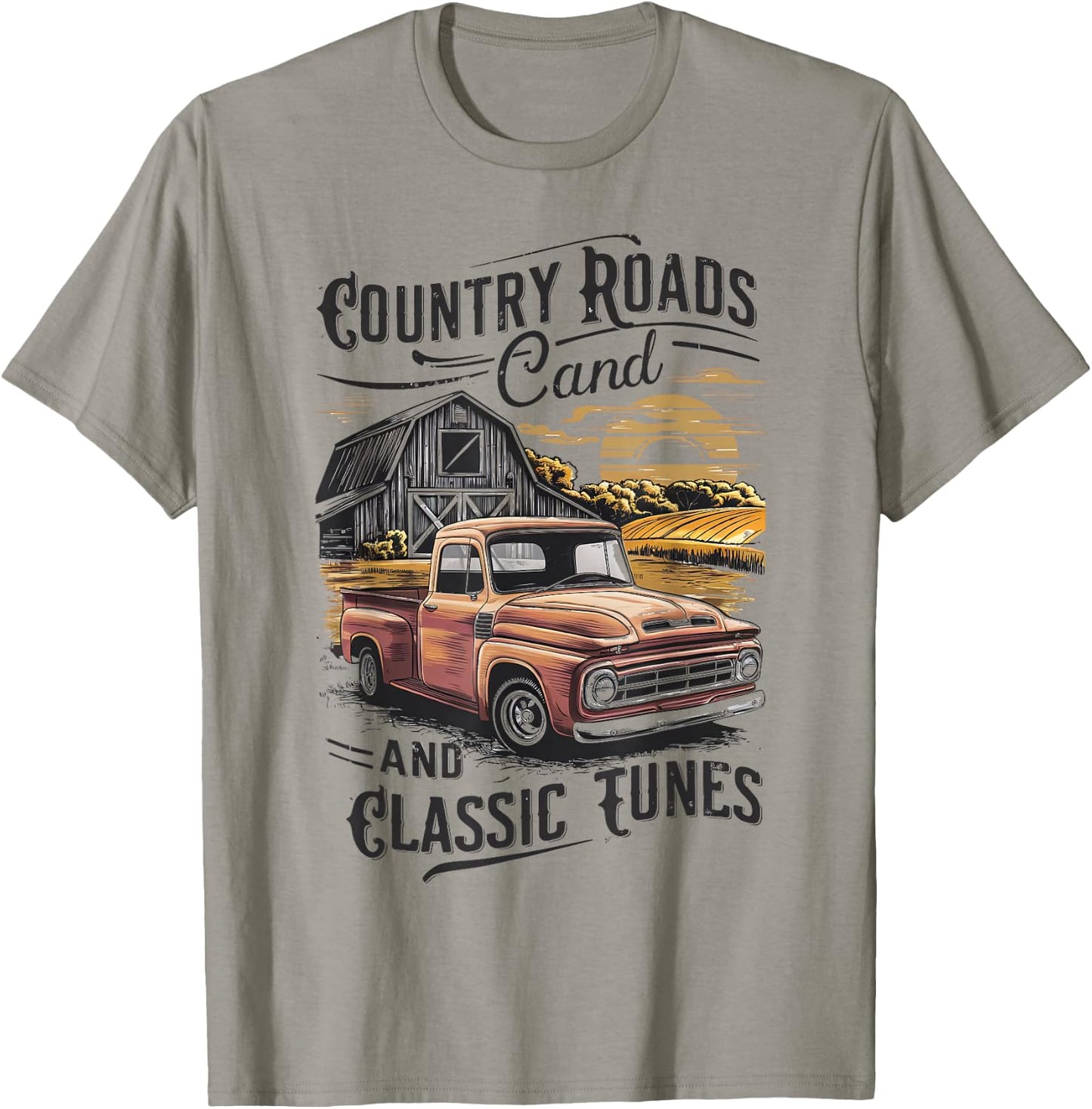 Country Roads and Classic Tunes T-Shirt - T-Shirt | Sand