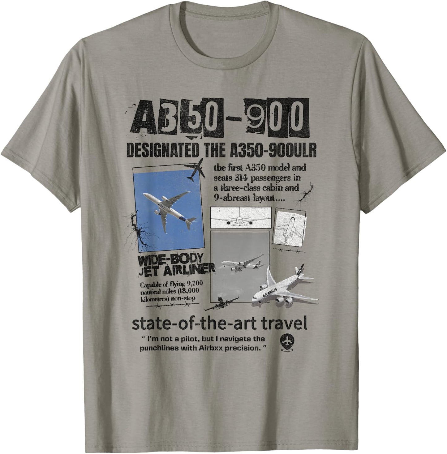 A350-900 Airbus Black Aircraft T-Shirt - T-Shirt | Sand