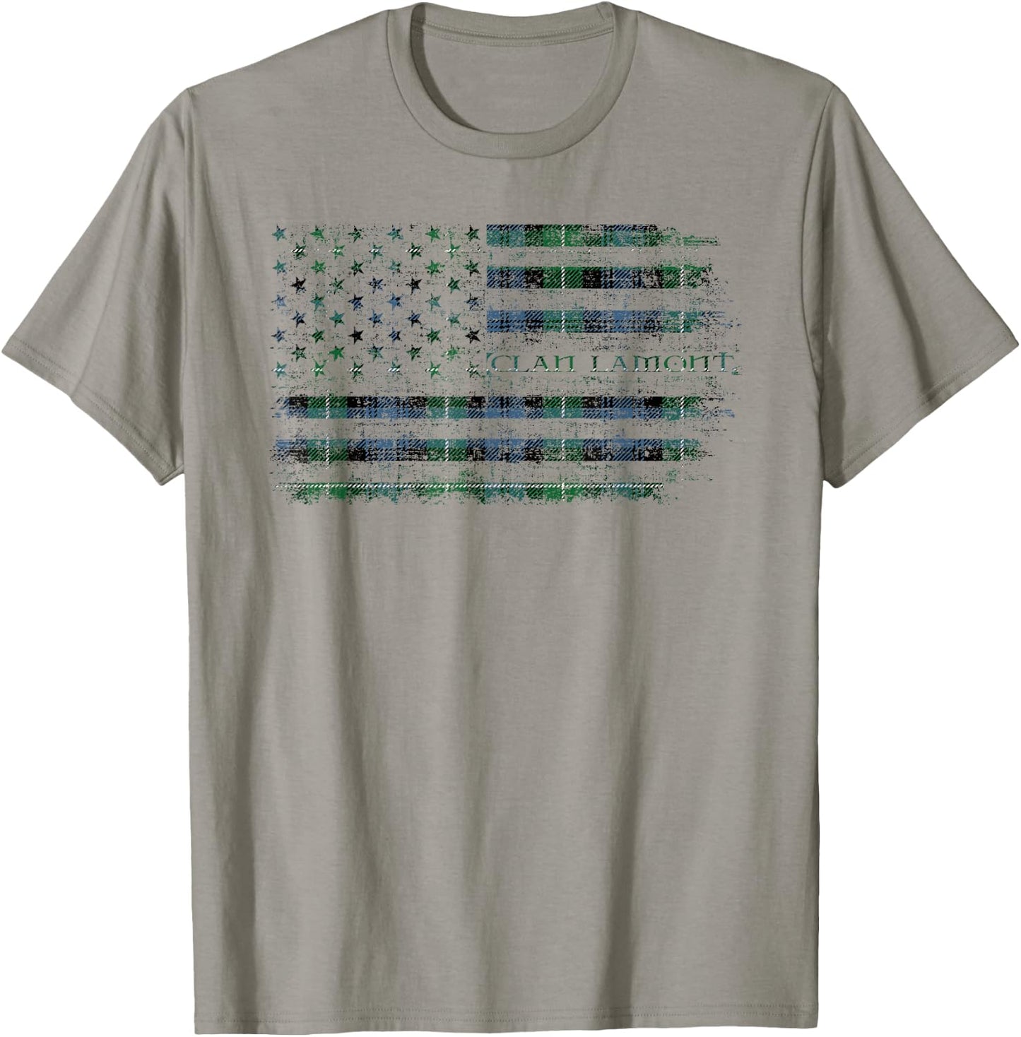 Clan Lamont Scottish tartan US flag kilt Scotland T-Shirt - T-Shirt | Sand