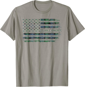 Clan Lamont Scottish tartan US flag kilt Scotland T-Shirt - T-Shirt | Sand
