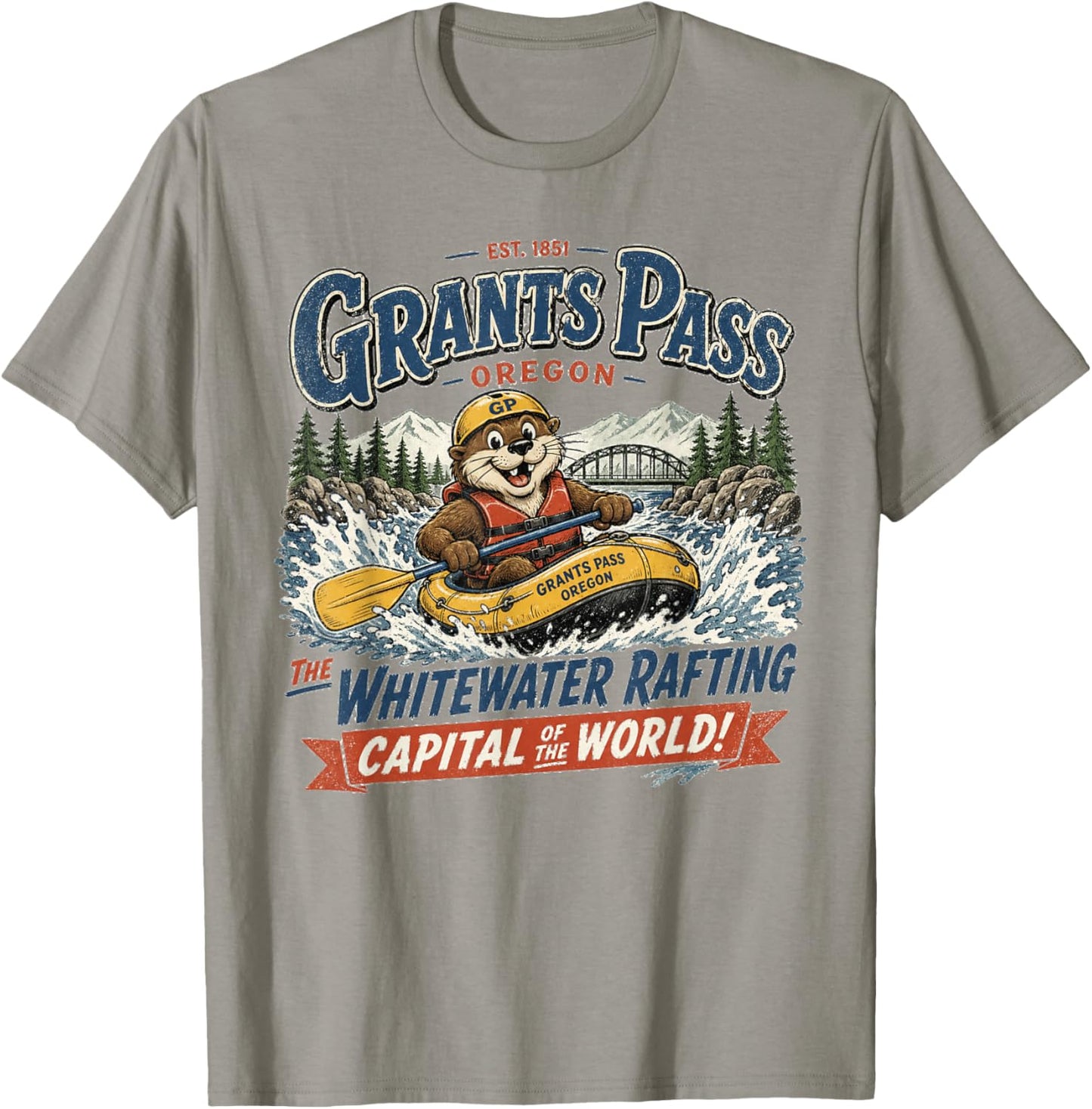 Grants Pass Oregon Whitewater Rafting Capital Vintage Logo T-Shirt - T-Shirt | Sand