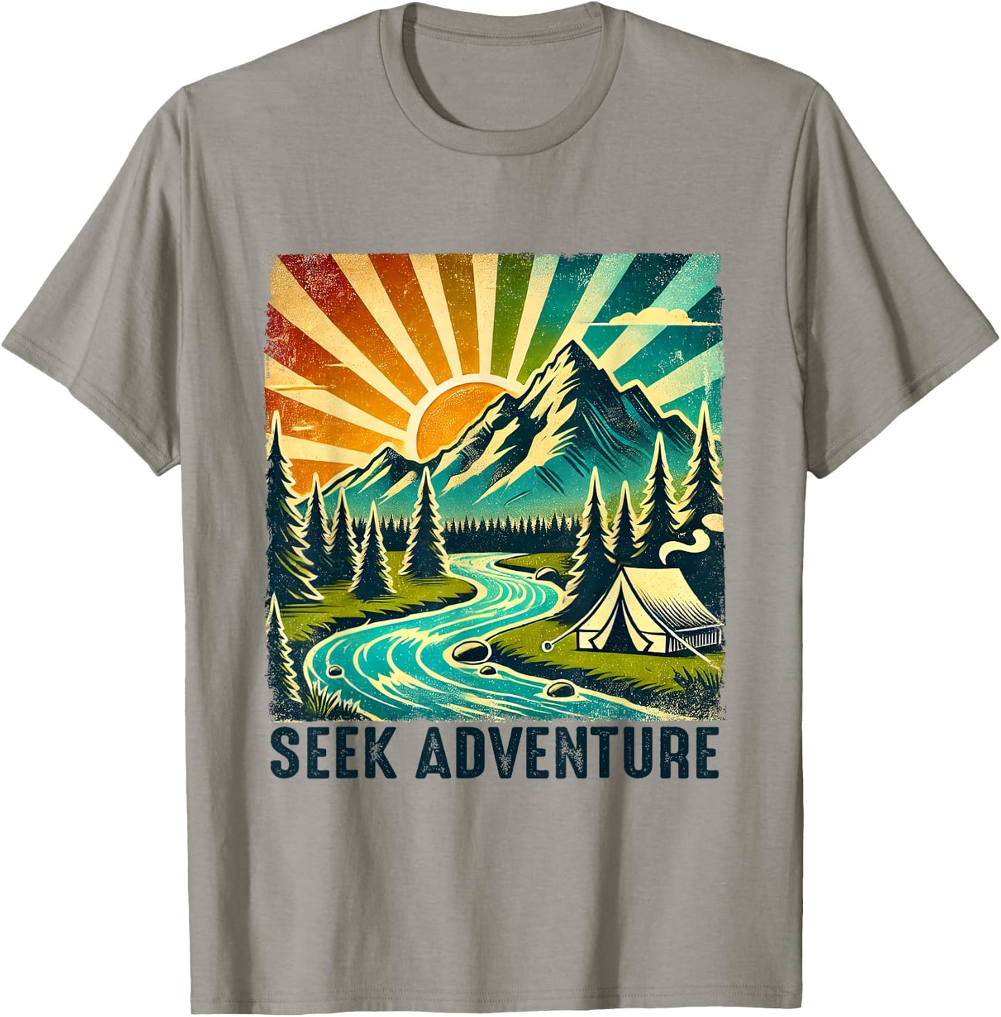 Seek Adventure Vintage Mountain Camping Hikers Trekkers T-Shirt - T-Shirt | Sand