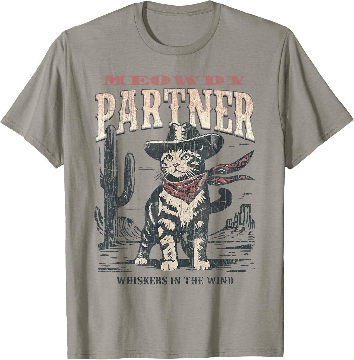 Meowdy Partner Cowboy Cat Vintage T-Shirt - T-Shirt | Sand