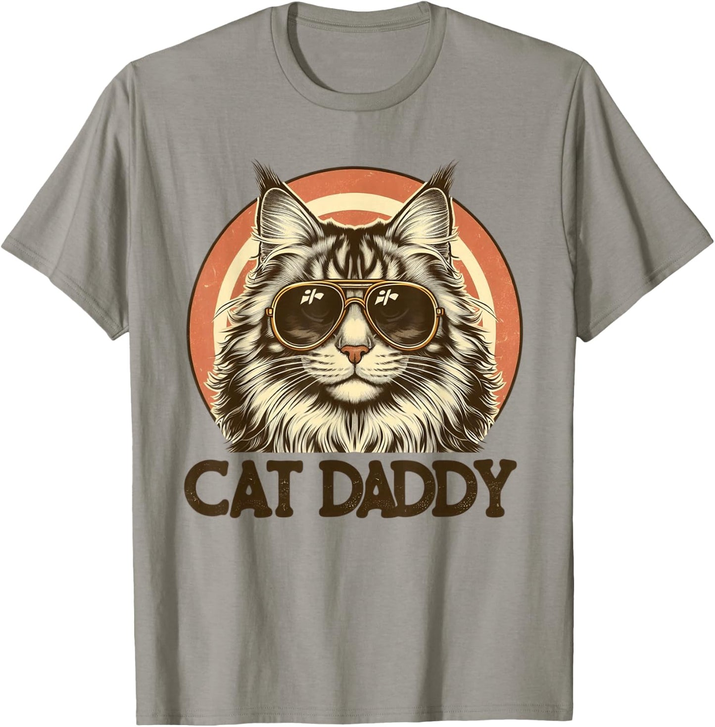 Cat Daddy Cool Maine Coon Cat Father's Day Retro Cat Dad T-Shirt - T-Shirt | Sand