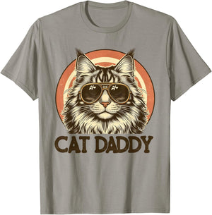 Cat Daddy Cool Maine Coon Cat Father's Day Retro Cat Dad T-Shirt - T-Shirt | Sand
