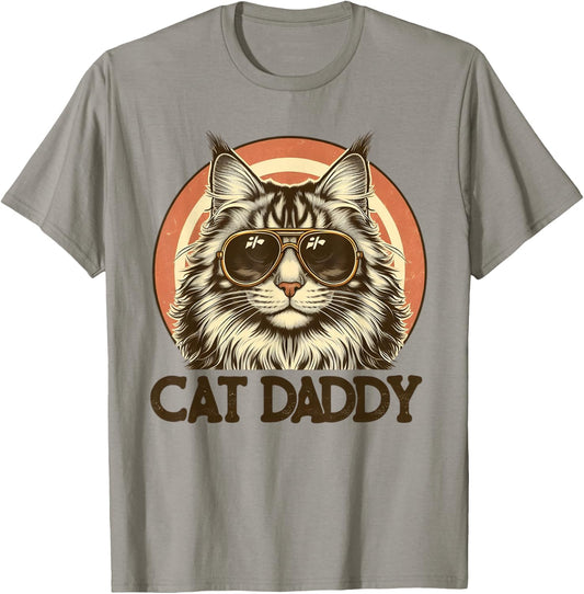 Cat Daddy Cool Maine Coon Cat Father's Day Retro Cat Dad T-Shirt - T-Shirt | Sand