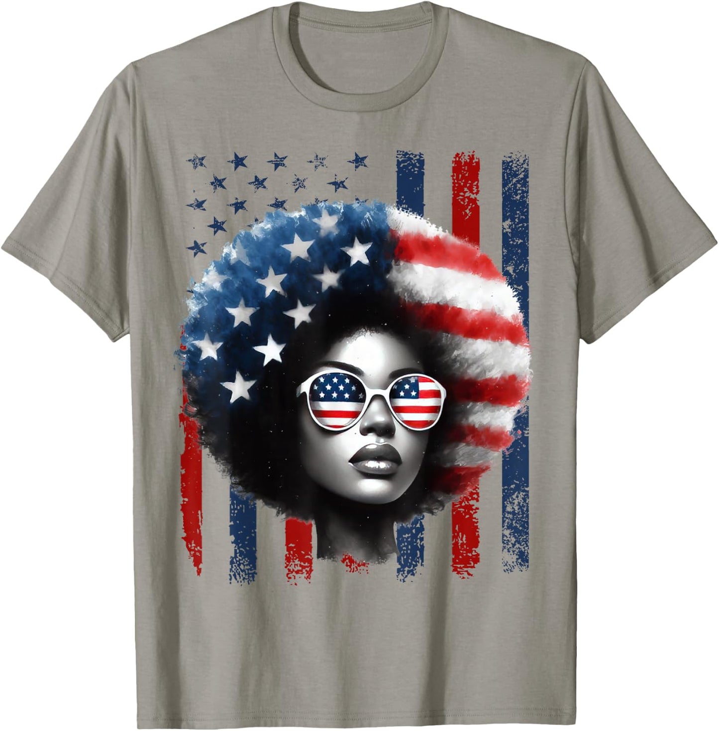 Black African American Women Patriotic Messy Bun 4th of July T-Shirt - T-Shirt | Sand
