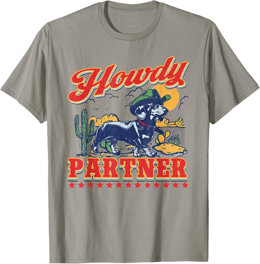 Howdy Partner - ready for Rodeo - Cowboy Weenie Dachshund T-Shirt - T-Shirt | Sand
