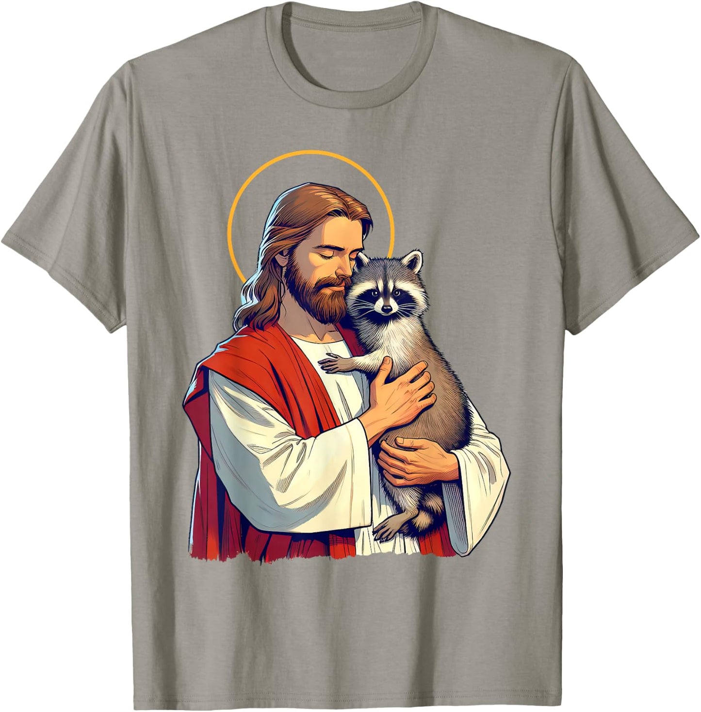 Racoon Lover Trash Eater Christian Jesus Holding A Racoon T-Shirt - T-Shirt | Sand