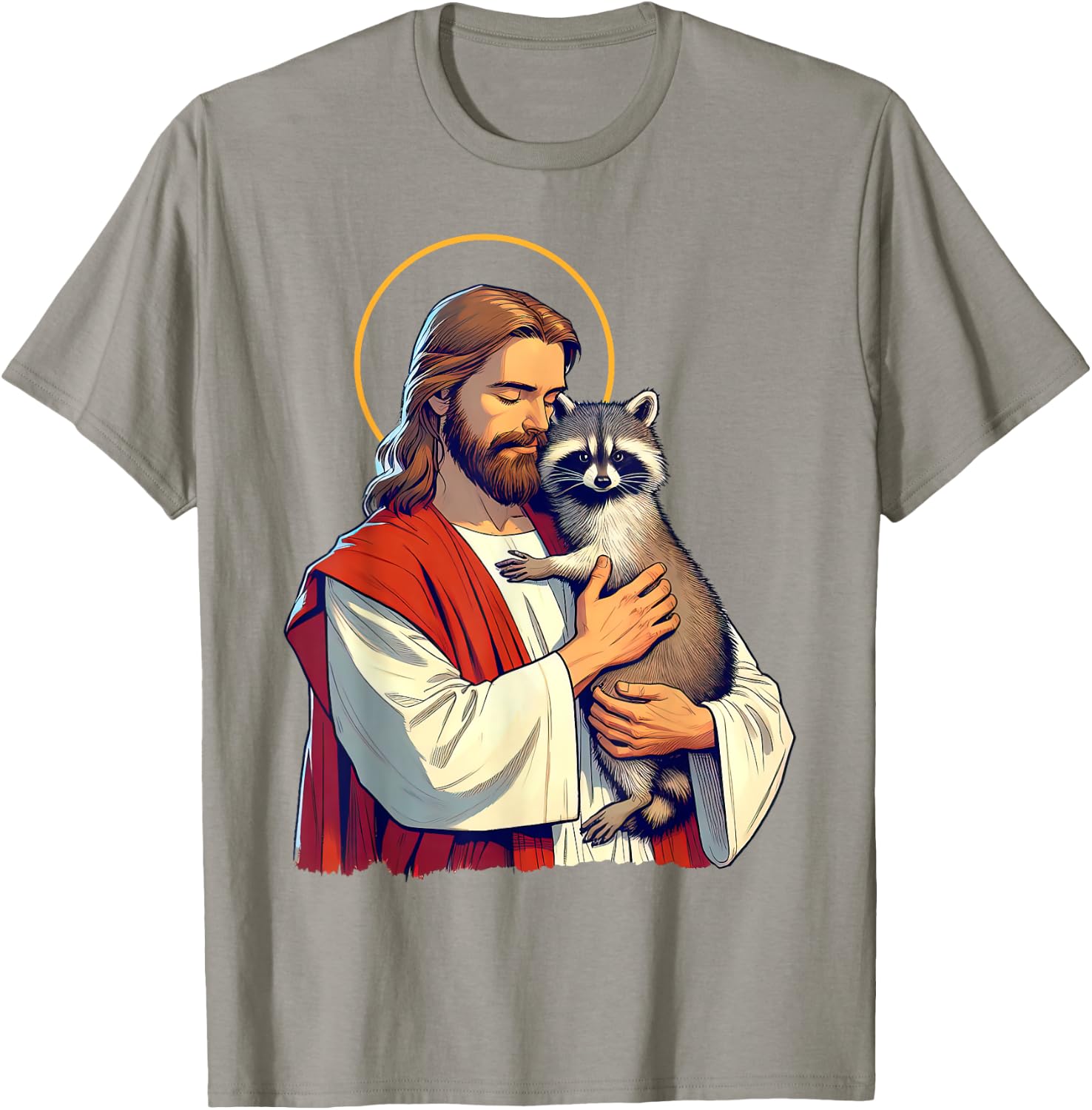 Racoon Lover Trash Eater Christian Jesus Holding A Racoon T-Shirt - T-Shirt | Sand