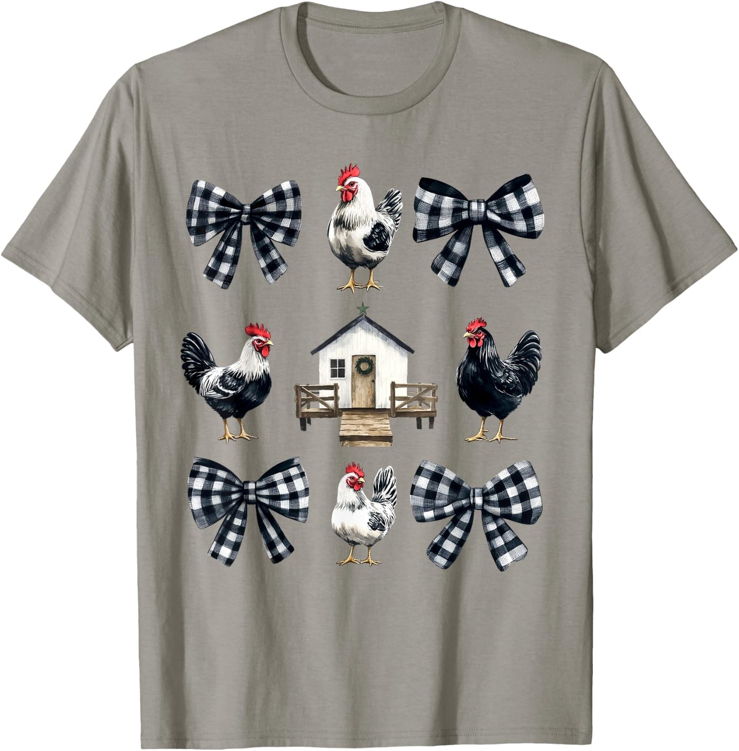 Chicken Farm Funny Aesthetic Bows Clothing Girly -Kids -Adults Grey Small Chicken Coquette Bows Design Classic Fit T-Shirt - T-Shirt | Sand