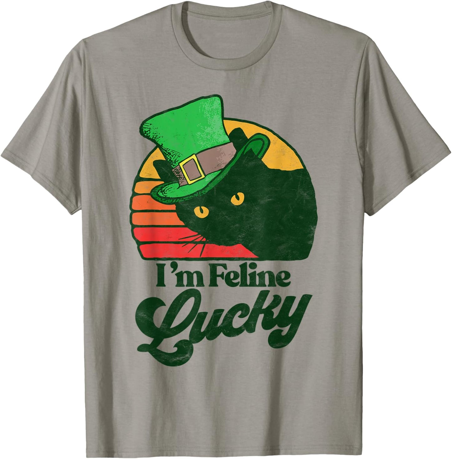 Feline Lucky Vintage St Patricks Day Funny Cat Distressed Women Kids T-Shirt - T-Shirt | Sand