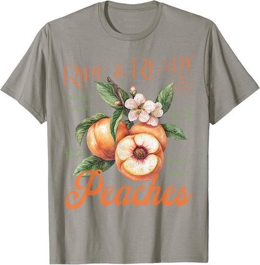 Fresh Peaches Natural Organic Locally Farm Summer Peachy T-Shirt - T-Shirt | Sand