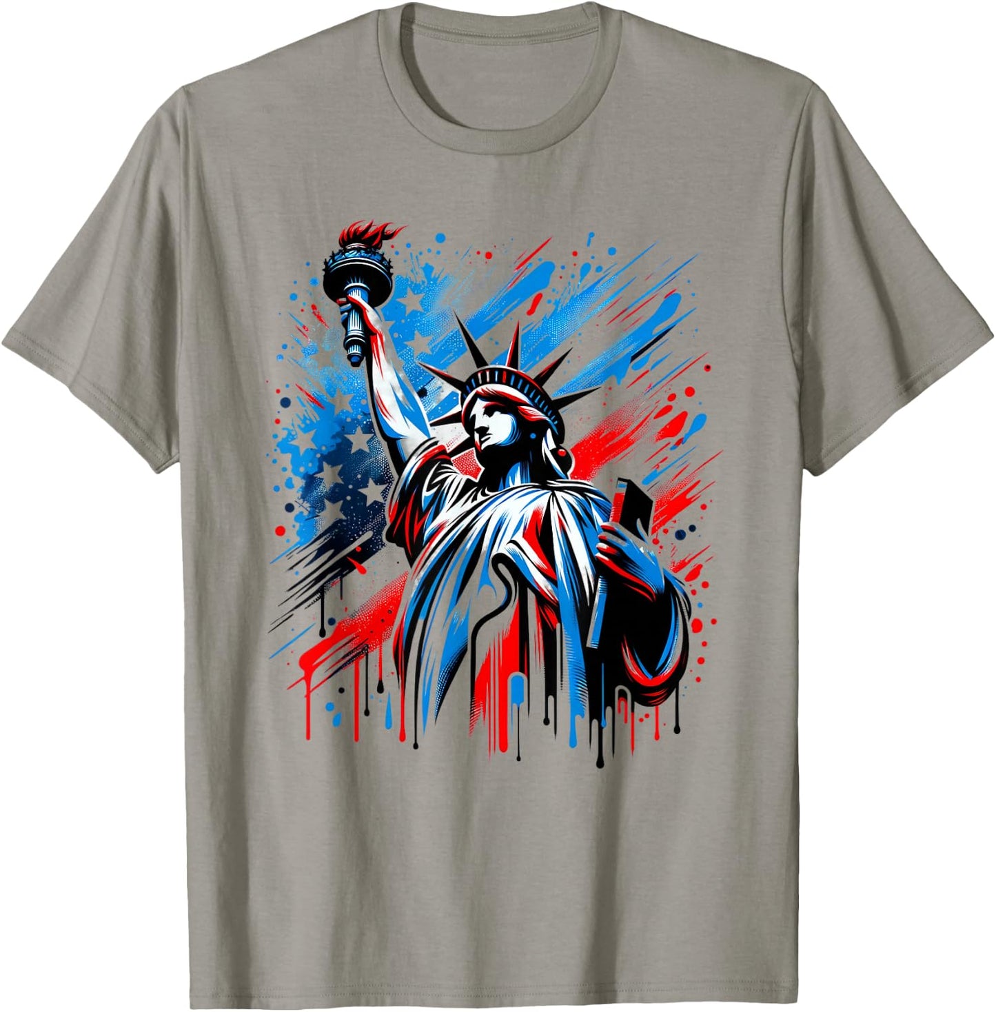 Statue of Liberty Paint Splatter American Flag USA Pride T-Shirt - T-Shirt | Sand