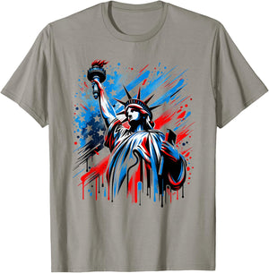 Statue of Liberty Paint Splatter American Flag USA Pride T-Shirt - T-Shirt | Sand