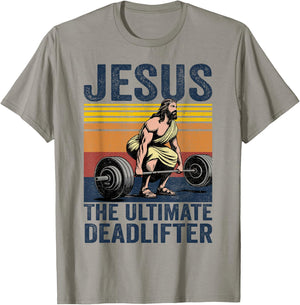 Vintage Jesus The Ultimate Deadlifter Funny Christian Gym T-Shirt - T-Shirt | Sand