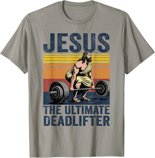 Vintage Jesus The Ultimate Deadlifter Funny Christian Gym T-Shirt - T-Shirt | Sand