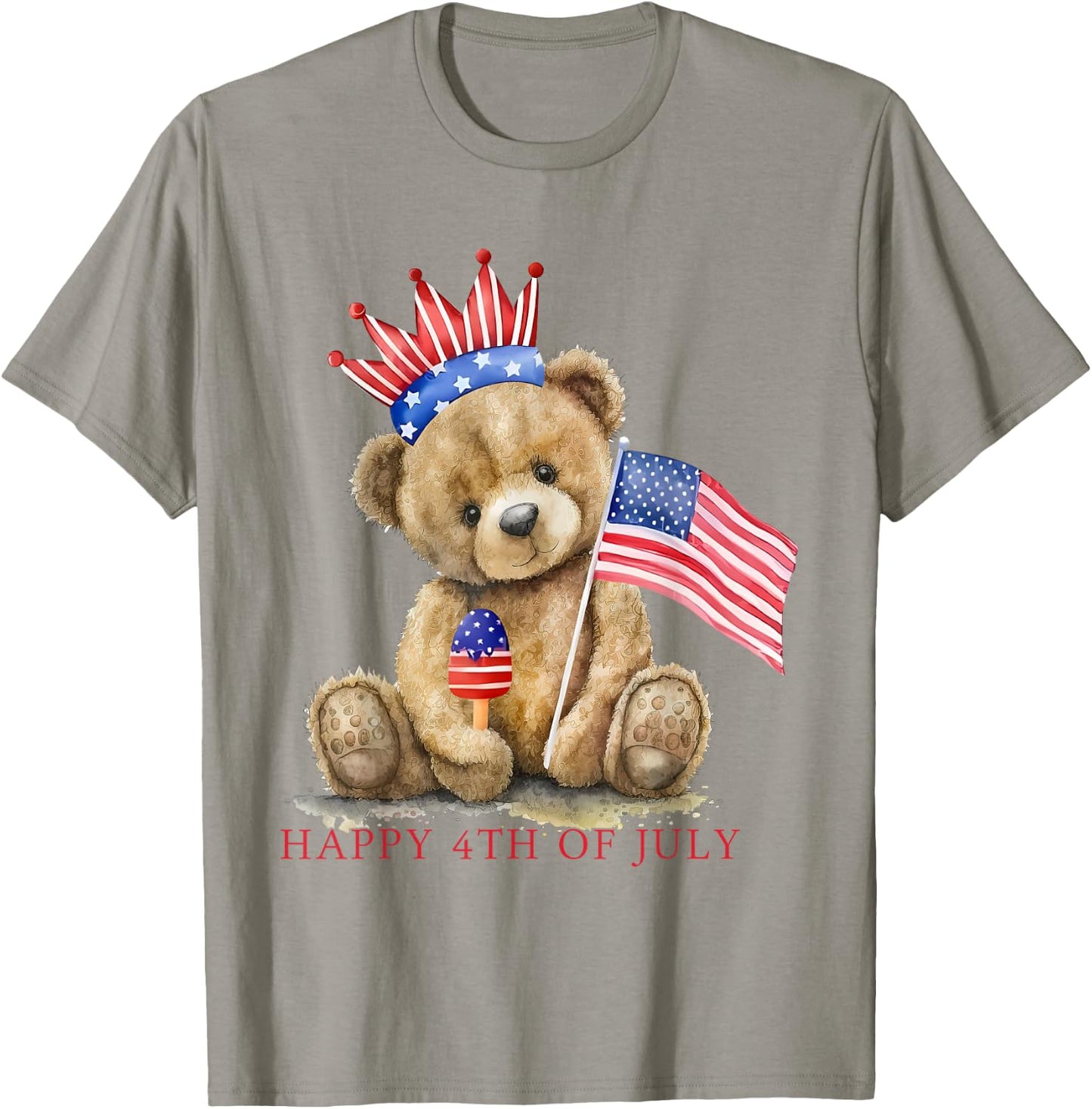 Happy 4th Of July Patriotic Cute Teddy Bear Women Girls Kids T-Shirt - T-Shirt | Sand