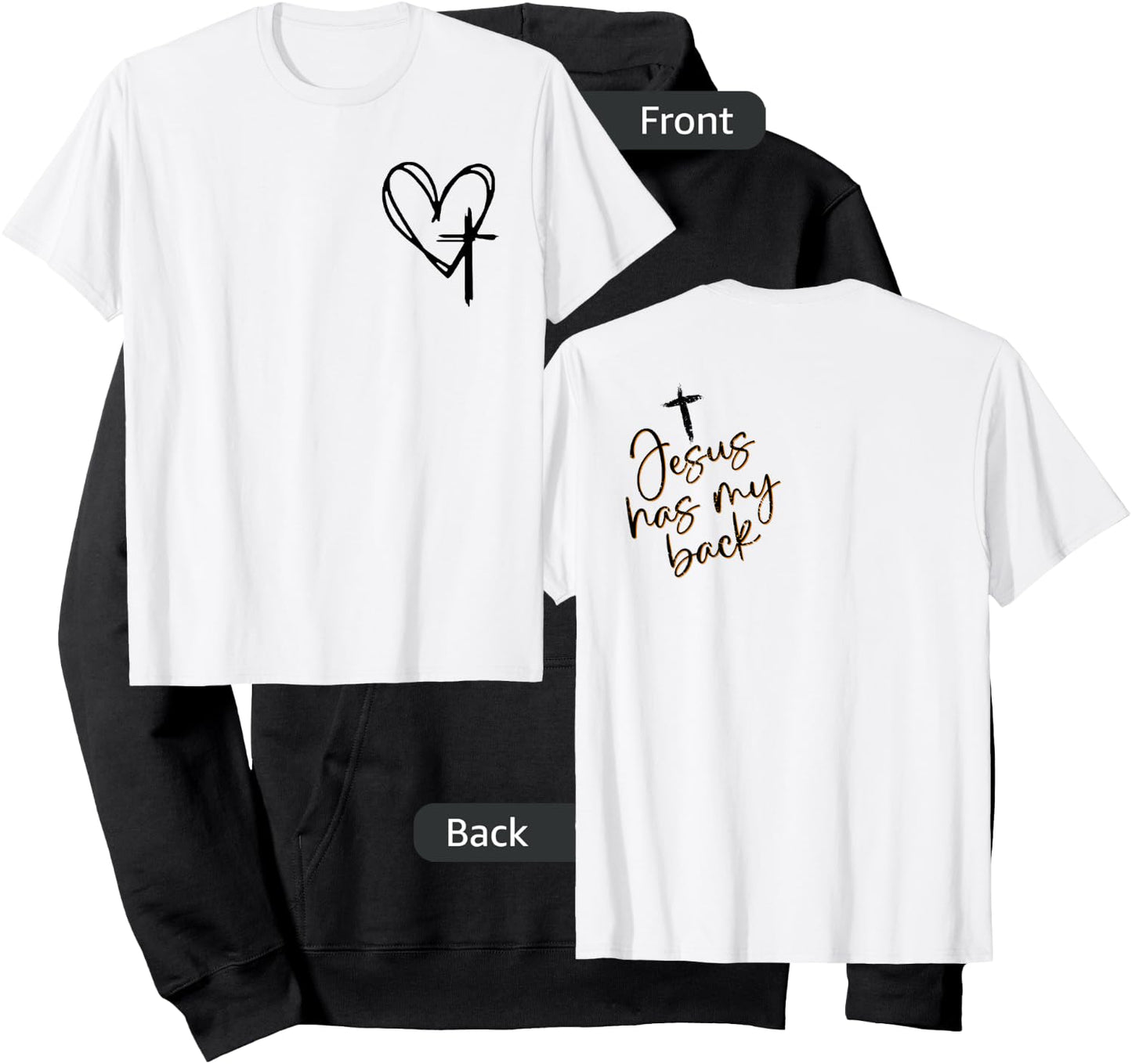 Vintage Christian Cross Heart - Jesus Has My Back Hoodie - Hoodie | Black