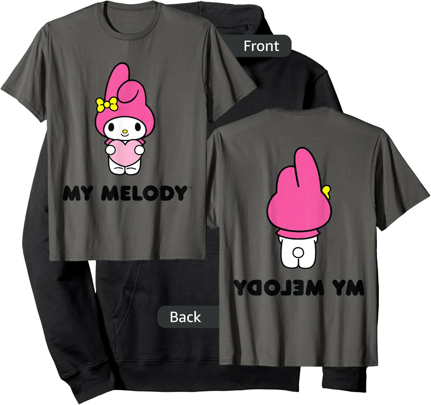 My Melody Character Front and Back Small Hoodie - Hoodie | Black