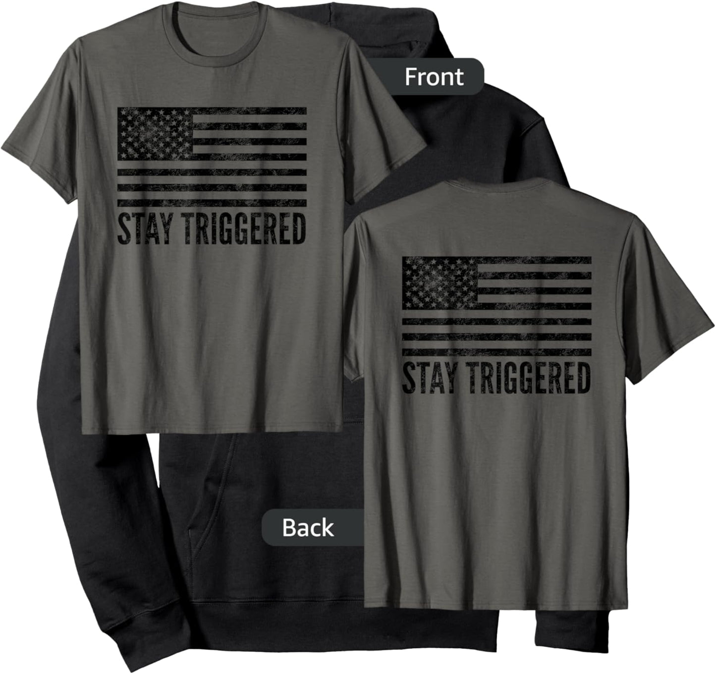 Stay Triggered American Flag Shirt | Pro Trump Gun Owner Men Hoodie - Hoodie | Black