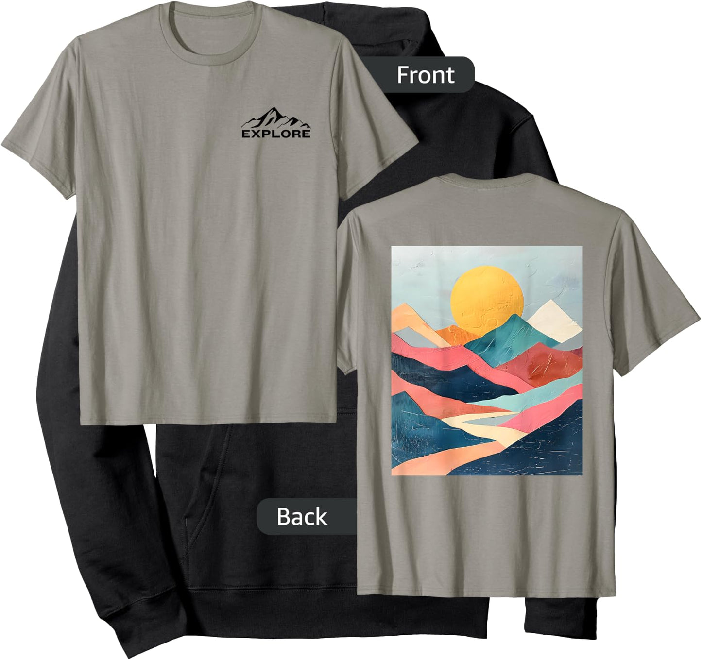 Explore - Mountain Design on Back - Abstract Pastel Colors Hoodie - Hoodie | Black