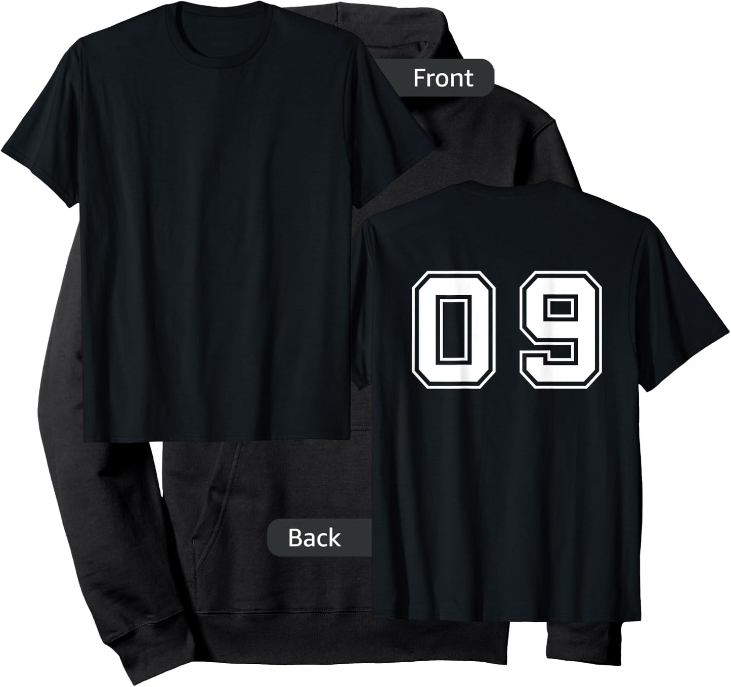 Number 09 Nine Sport Player Team Uniform White Print on Back Hoodie - Hoodie | Black