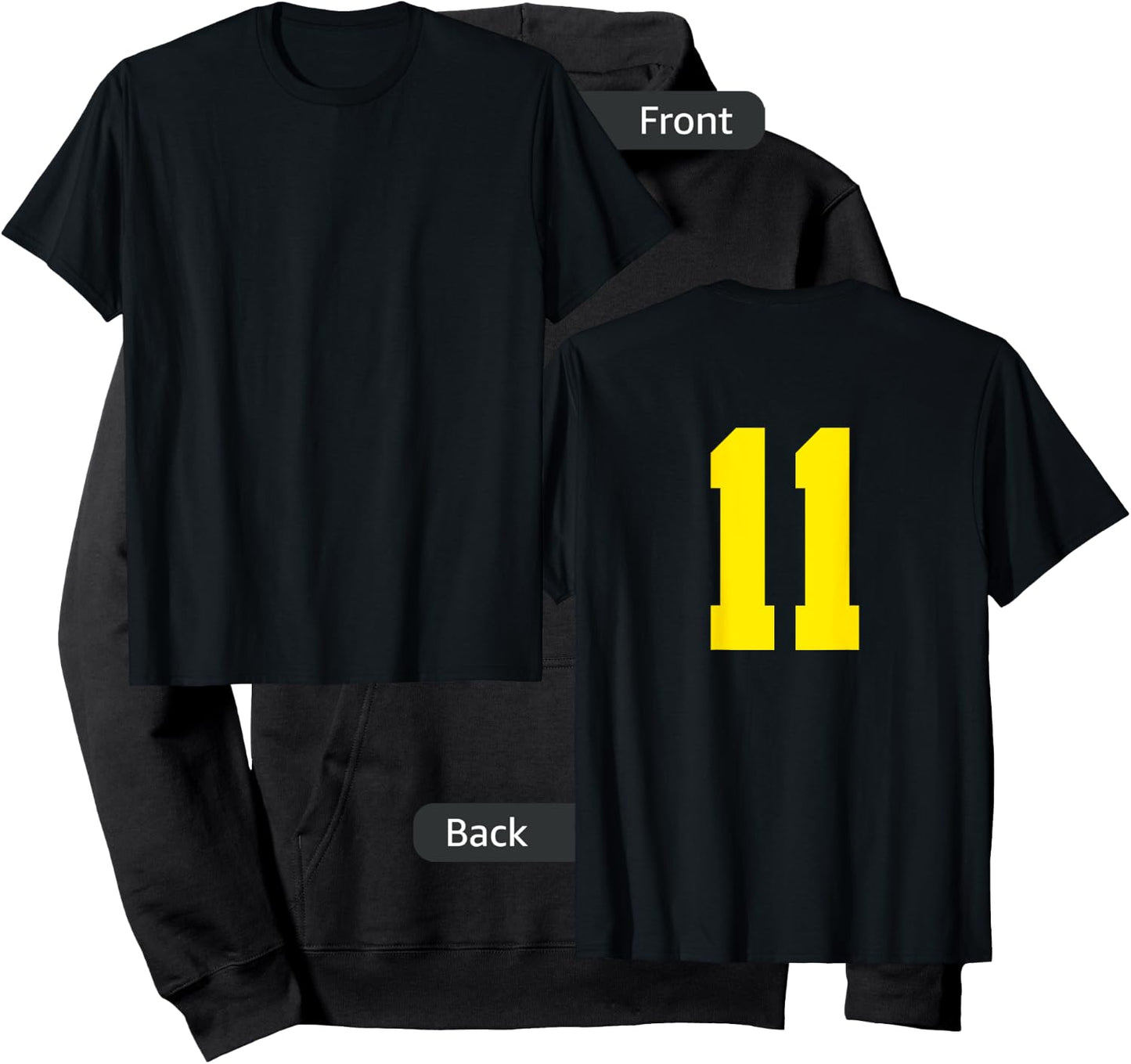 Yellow Number 11 ( on Back) Sports Team Jersey Number Hoodie - Hoodie | Black