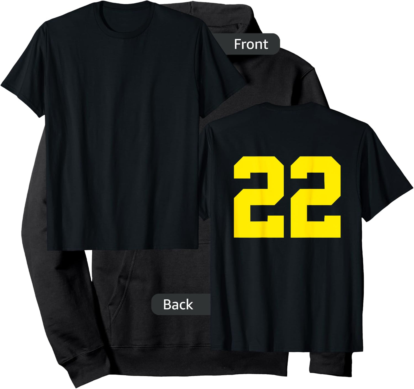 Yellow Number 22 (on Back) Sports Team Jersey Number Hoodie - Hoodie | Black