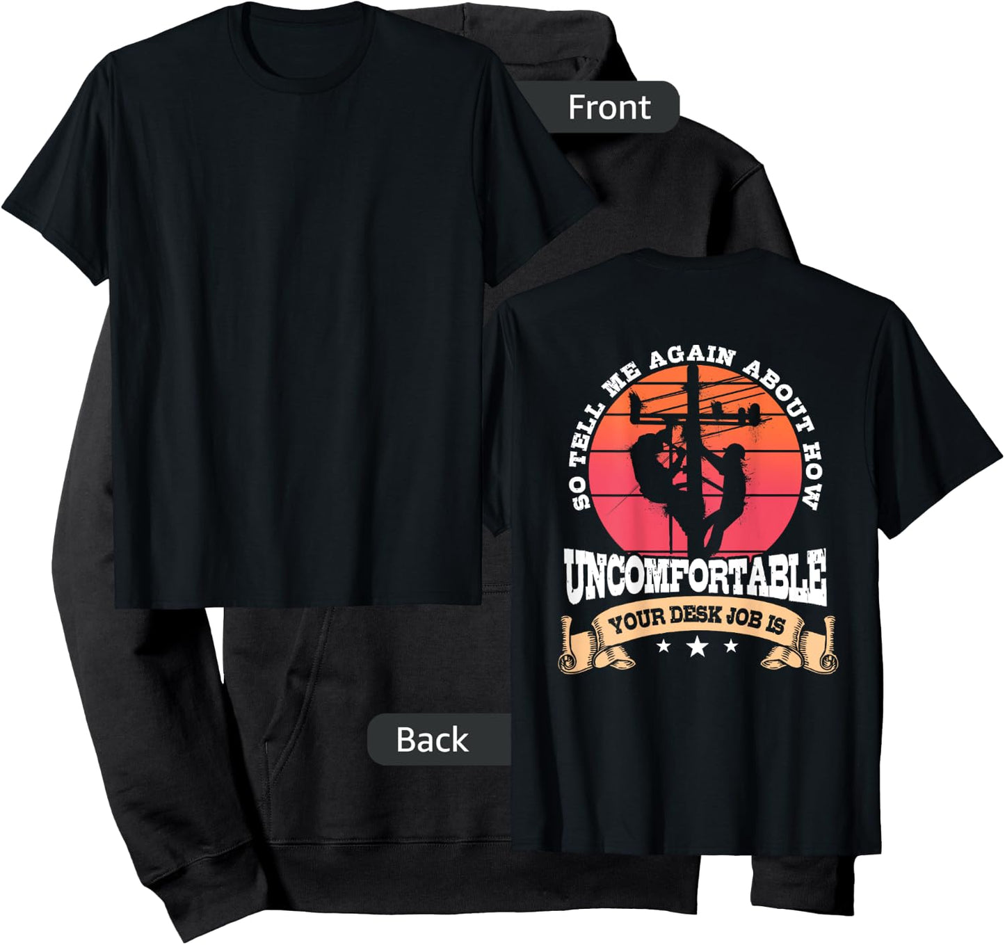 Lineman Gifts Line Worker Image On Back of Shirt Hoodie - Hoodie | Black