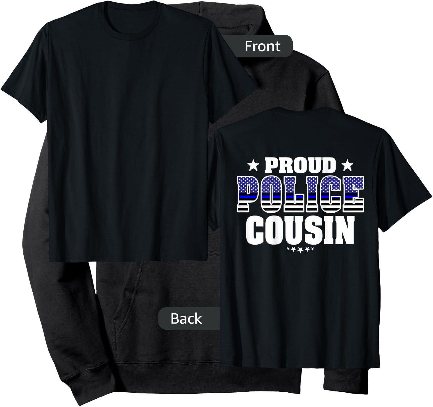 Proud Police Cousin Thin Blue Line US Flag Cop's Family Hoodie - Hoodie | Black