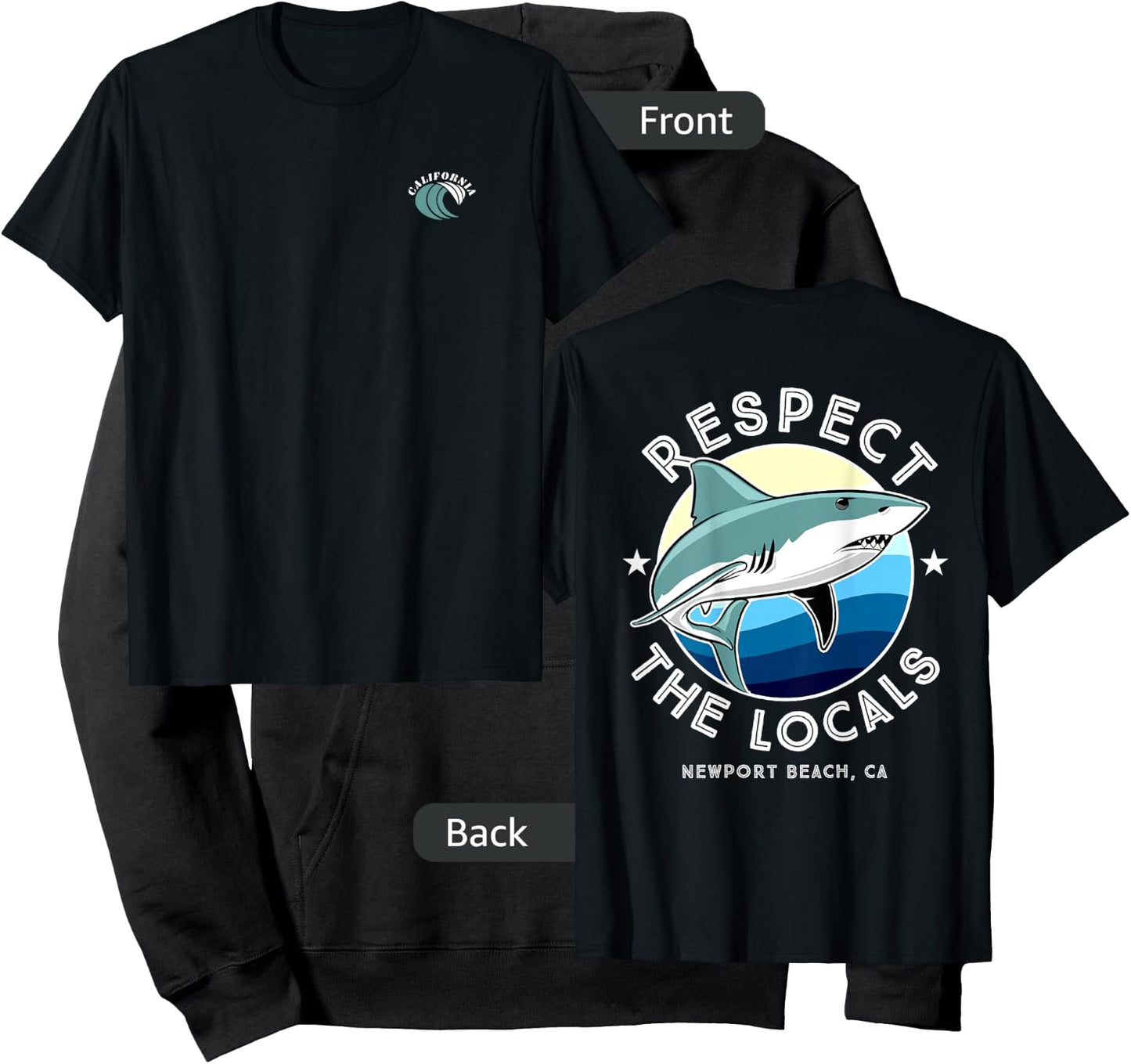 Newport Beach California - Respect the Locals Shark Women Kids Hoodie - Hoodie | Black