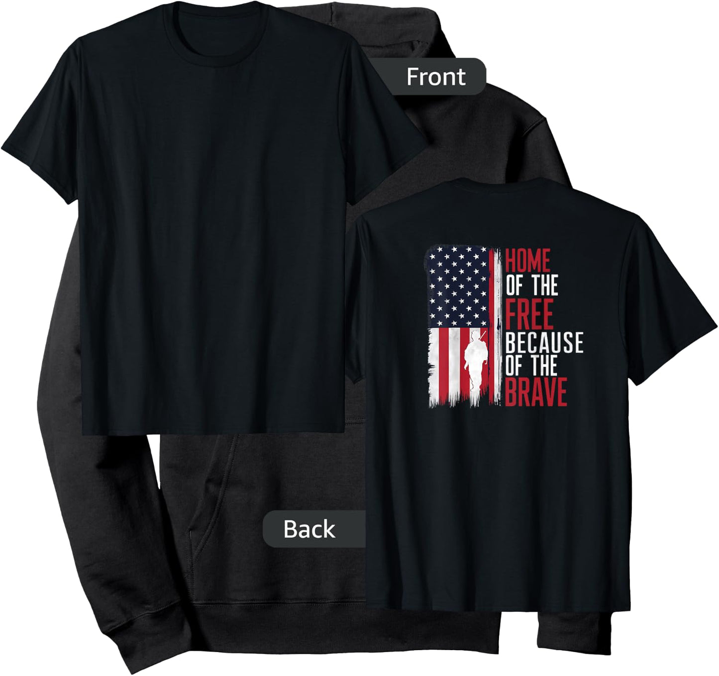 Home Of The Free Because Of The Brave Veterans Print On Back Hoodie - Hoodie | Black