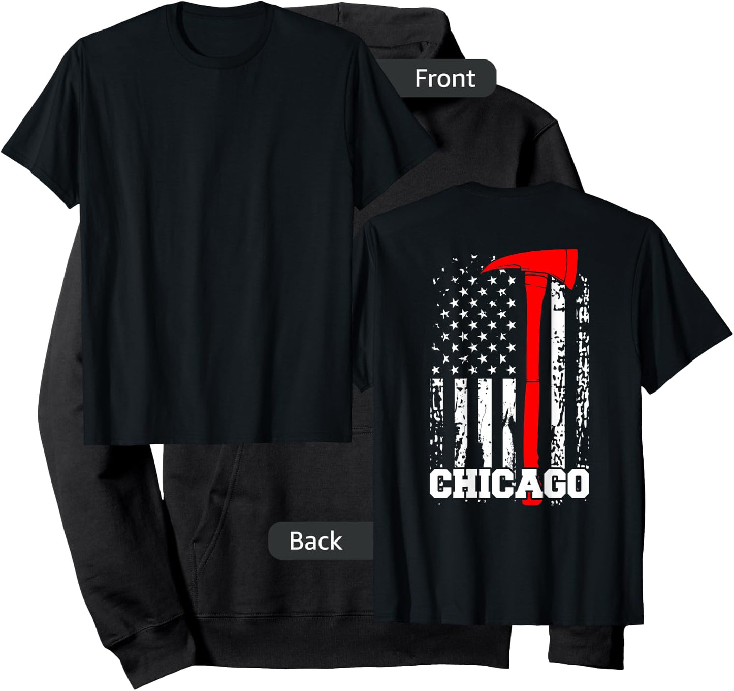 Chicago Firefighter Shirt Fireman American Flag Gift Hoodie - Hoodie | Black
