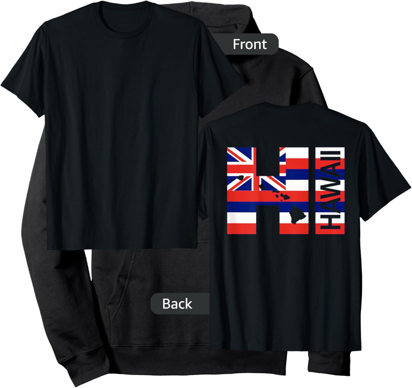 HI Hawaii Islands Hawaiian Flag Beach (On Back) Hoodie - Hoodie | Black