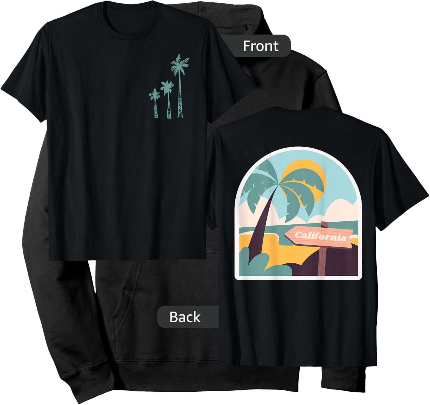 California Palm Trees Front / Back Graphic Print Hoodie - Hoodie | Black
