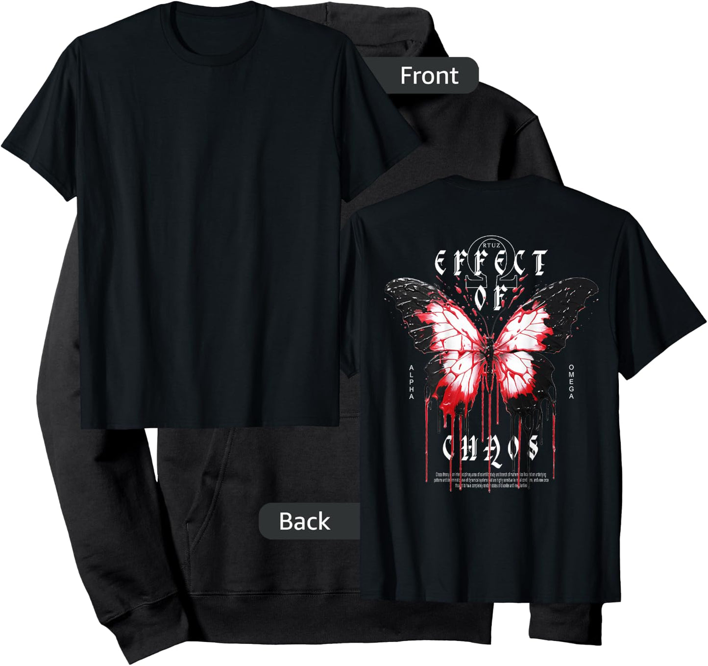 Y2K Back Print Streetwear Fashion Women Men Retro Butterfly Hoodie - Hoodie | Black