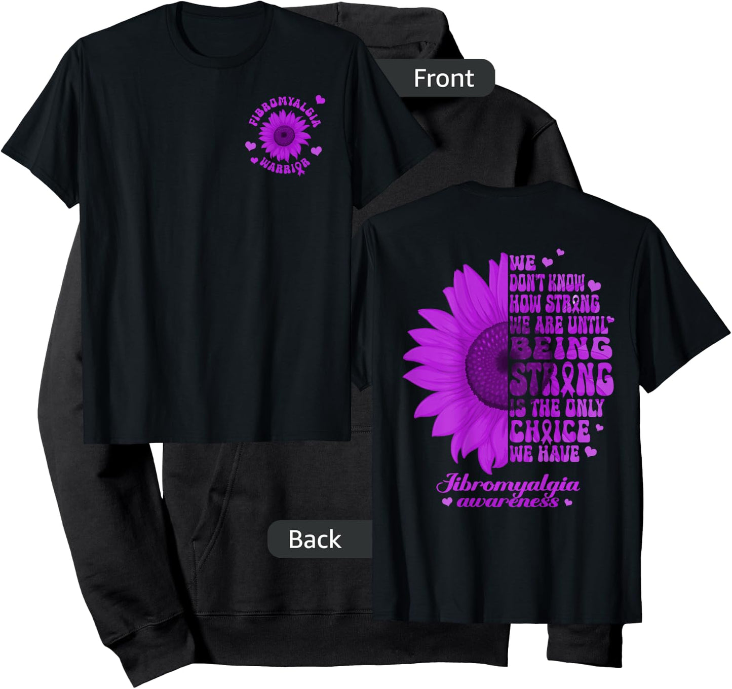 Inspirational Fibromyalgia 2 Sides Sunflower Front Back Hoodie - Hoodie | Black