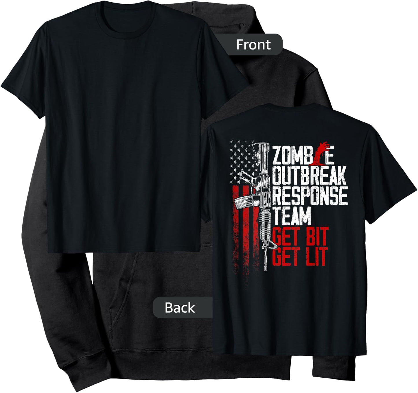 USA Flag Zombie Outbreak Response Team Get Bit (on back) Men Hoodie - Hoodie | Black