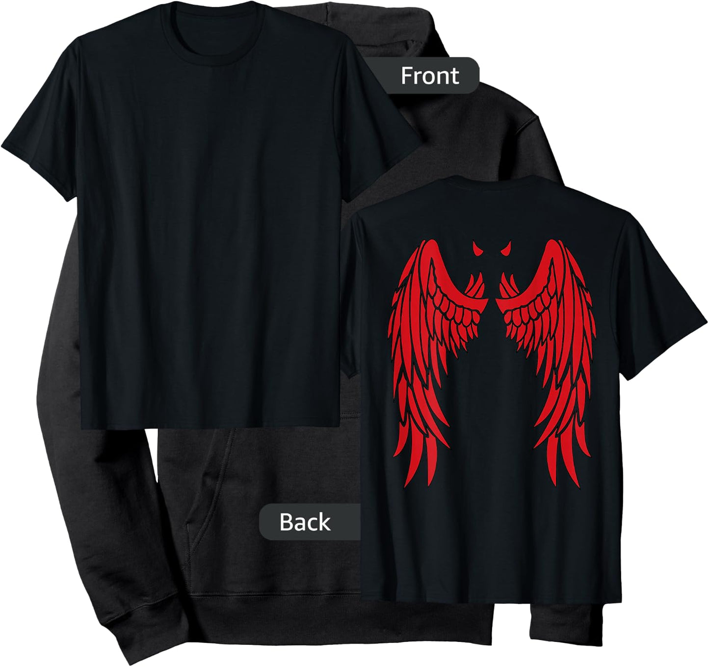 Devil Wings & Horn in Red | Back of Shirt Demon Hoodie - Hoodie | Black