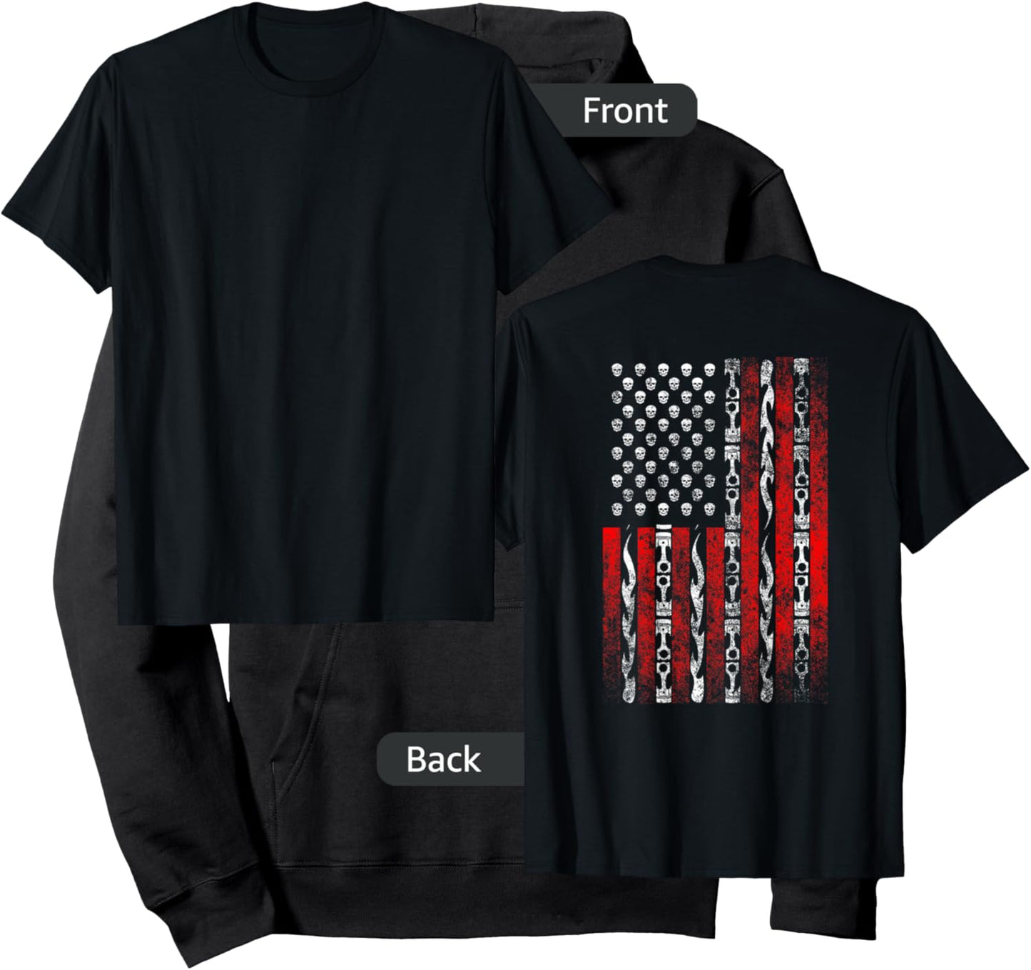 Patriotic Biker Back Print Shirt Skull Flame Motorcycle Hoodie - Hoodie | Black