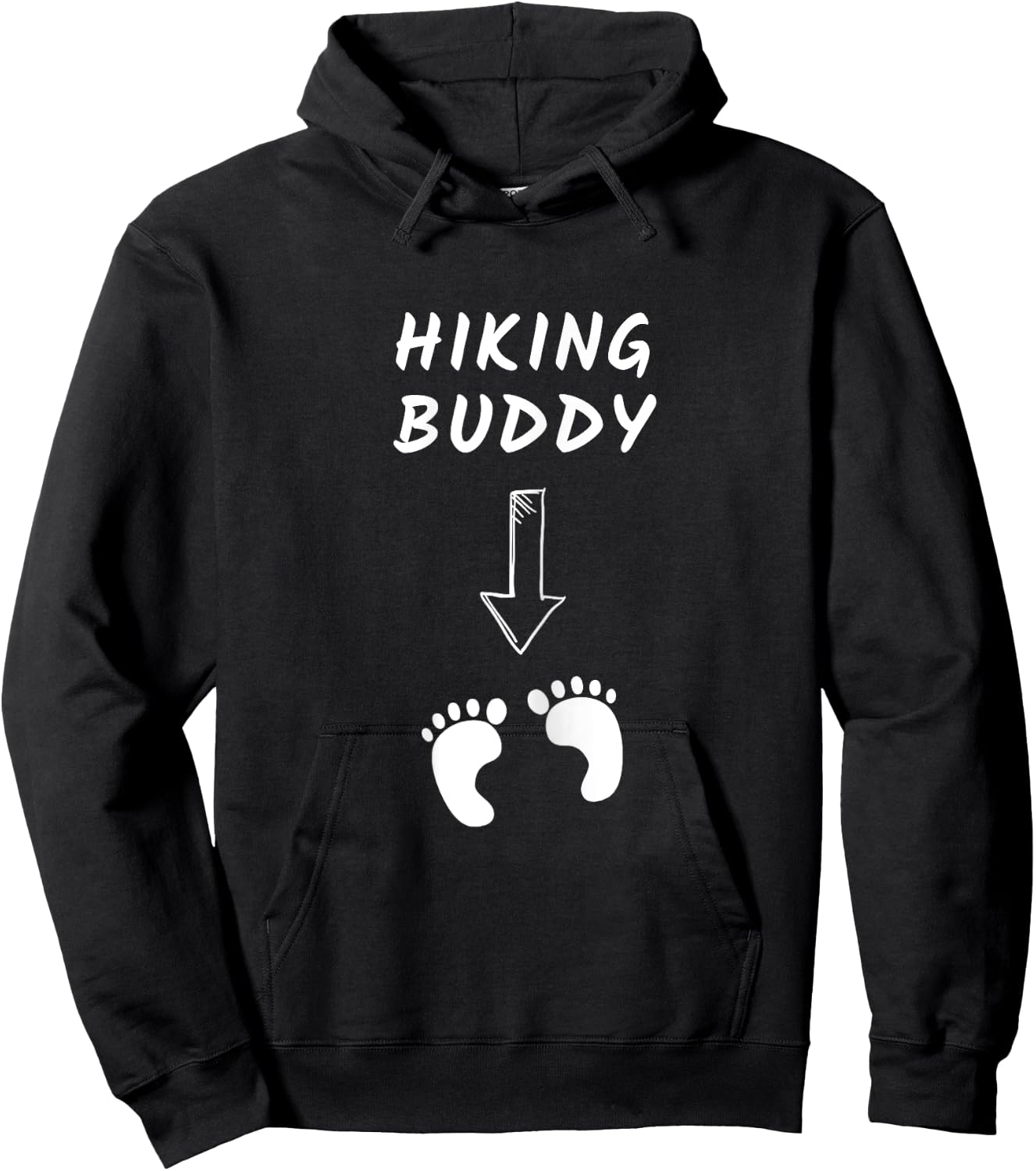 Hiking Buddy Funny Pregnancy Announcement White Text Hoodie - Hoodie | Black