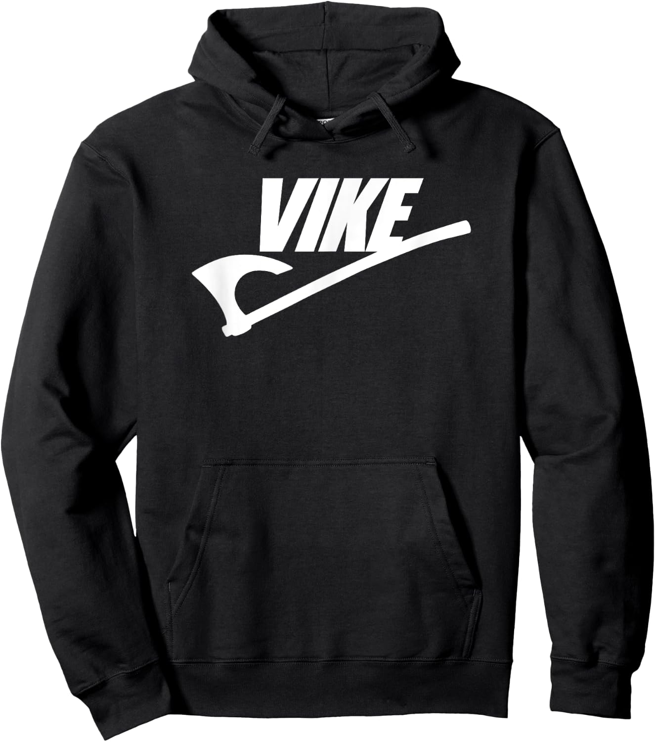 Vike Viking Battle Axe White Print Funny Hoodie - Hoodie | Black