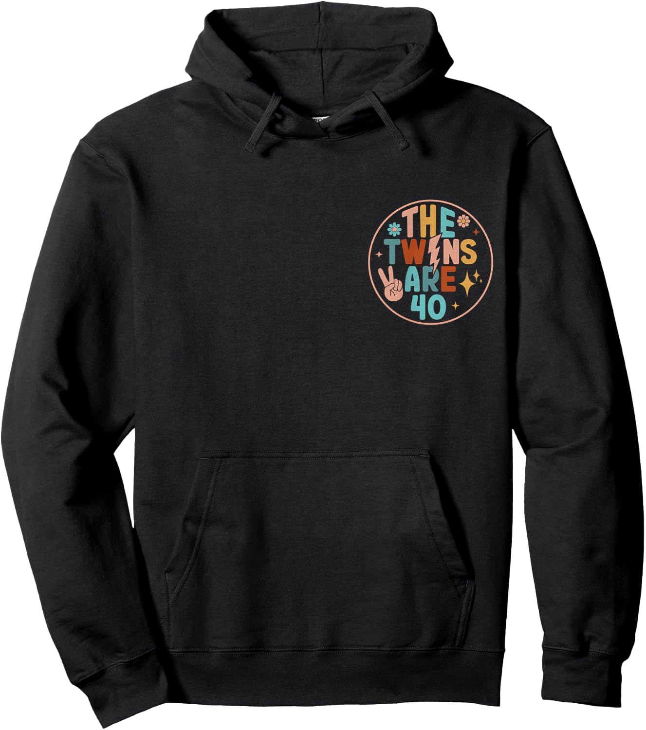 (2 SIDED) Twins 40th Birthday Party Groovy 40 Year Old Twin Hoodie - Hoodie | Black