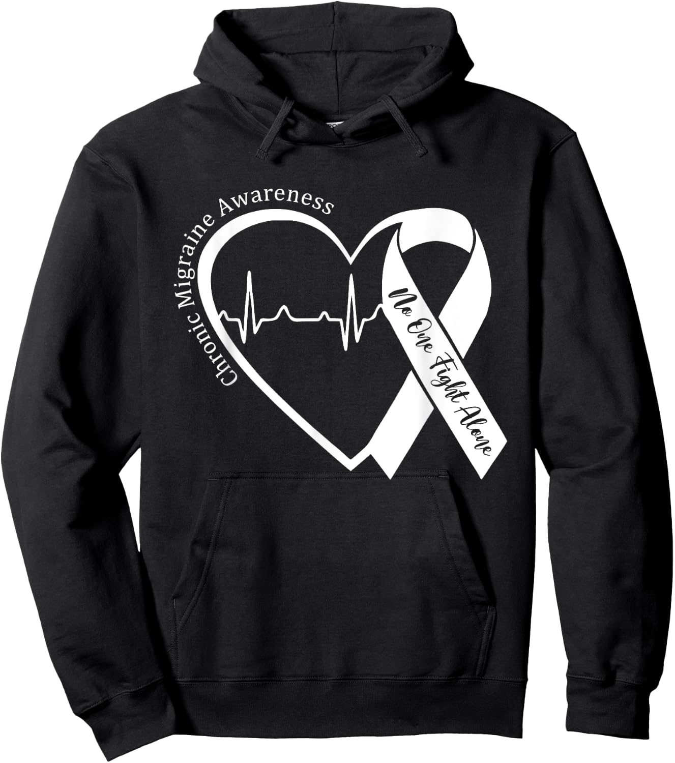 Chronic Migraine Awareness Month Heart Purple Ribbon Support Hoodie - Hoodie | Black