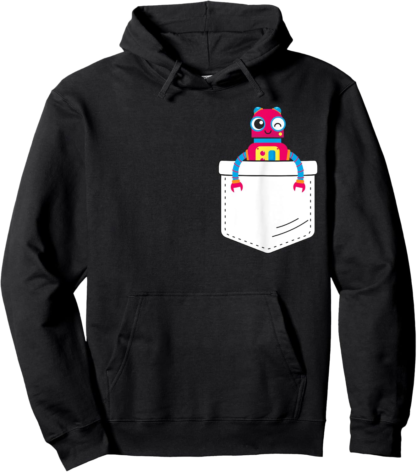 Cute robot inside fake pocket, boys robot shirt Hoodie - Hoodie | Black