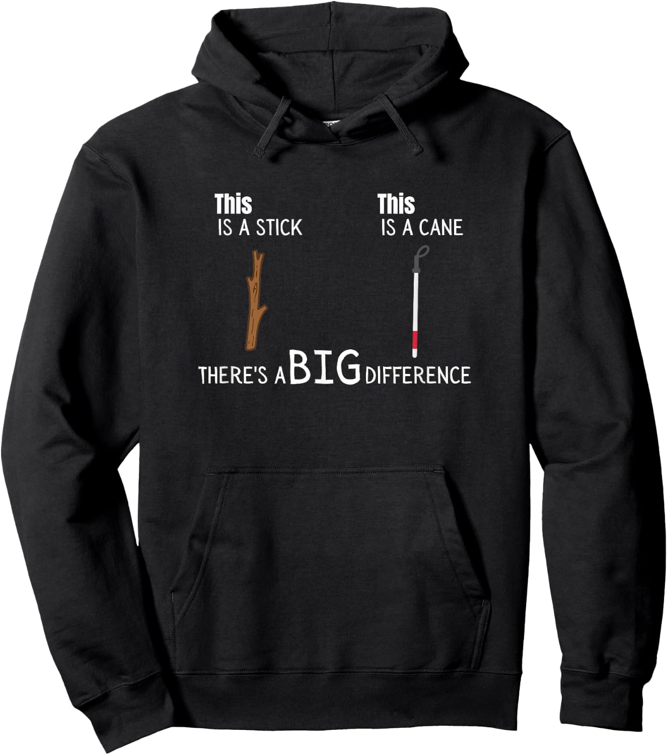 Stick vs Cane TVI White Cane Awareness Men Women Blind Hoodie - Hoodie | Black