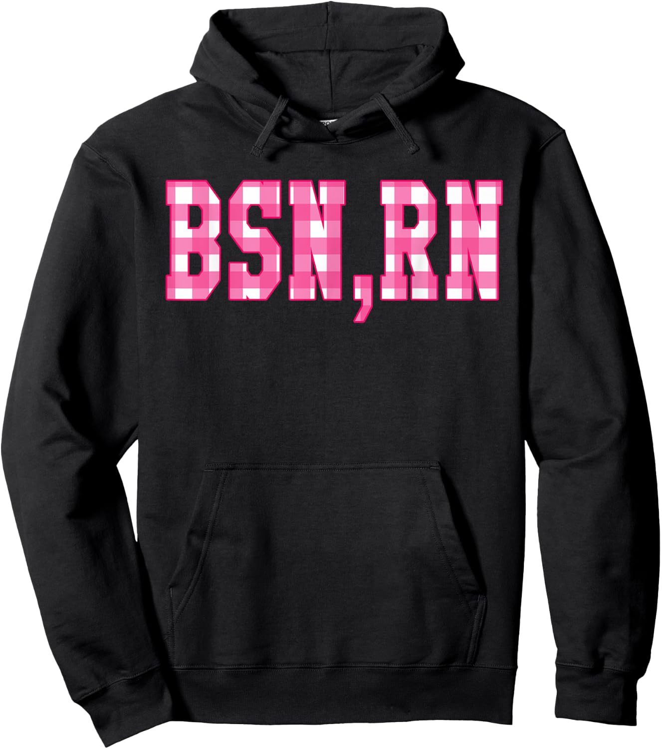 Cute Pink Gingham Checkered Letters BSN Registered Nurse RN Hoodie - Hoodie | Black