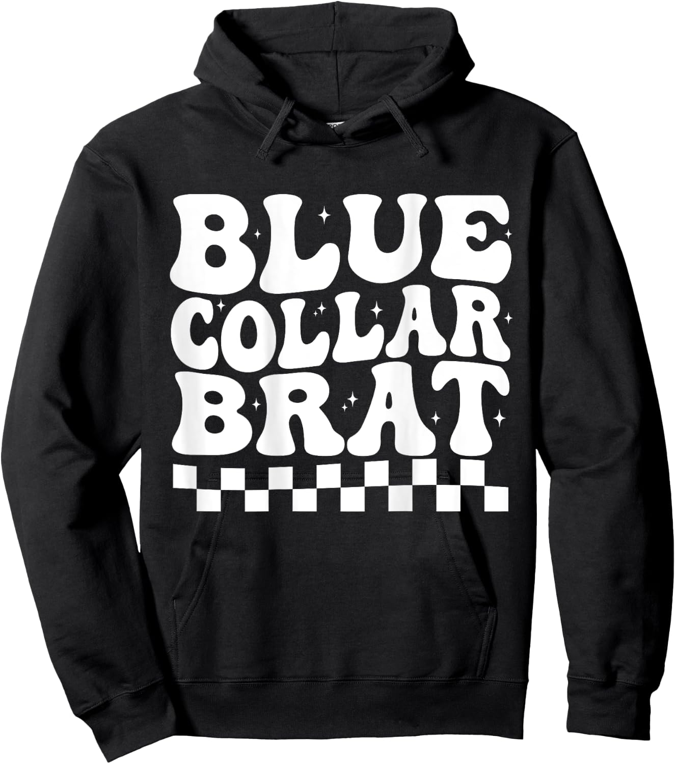 Blue Collar Brat Funny retro groovy Collar Wife Mom(ON BACK) Hoodie - Hoodie | Black