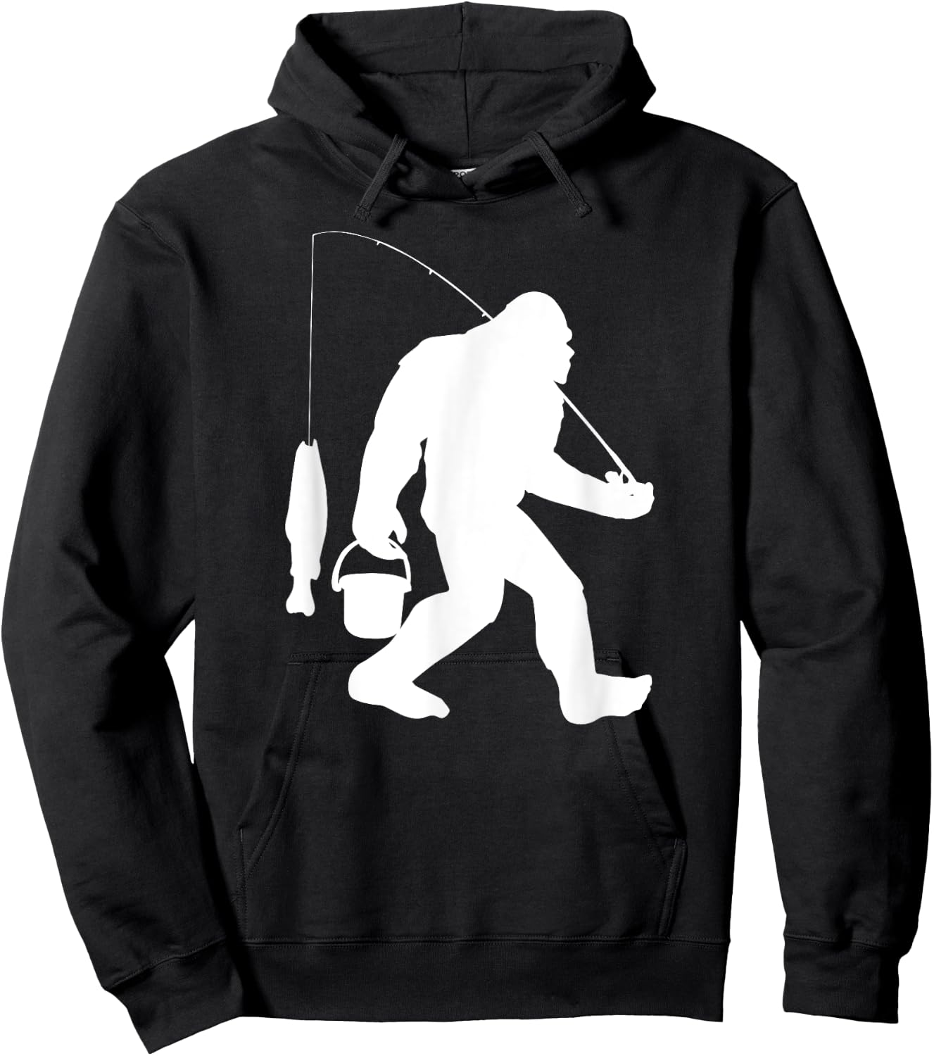 Bigfoot Fishing Shirt Funny Sasquatch and Fish Hoodie - Hoodie | Black